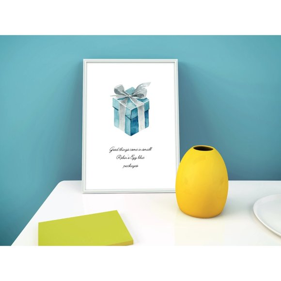 Little Blue Box Wall Art, Robins Egg Blue Gift Box, Breakfast at Decor - Picture 6 of 7
